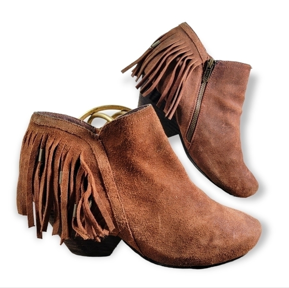OTBT Folkloric Oiled Suede Fringe Bootie Western ankle boots Boho Size 8 - Picture 1 of 17